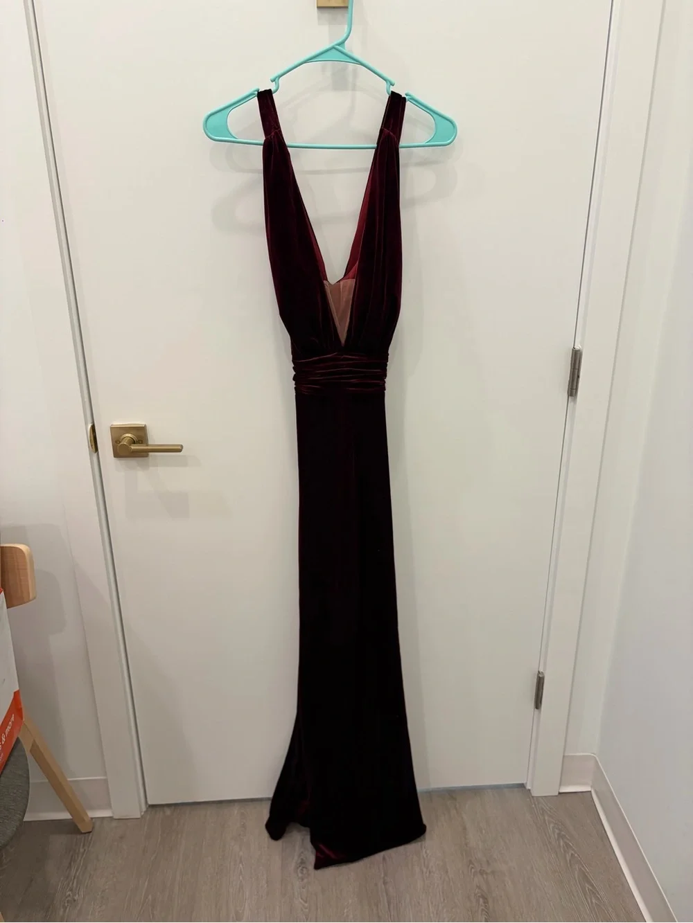 Revelry Burgundy Velvet Plunging V-Neck Maxi Dress - Picture 2 of 5